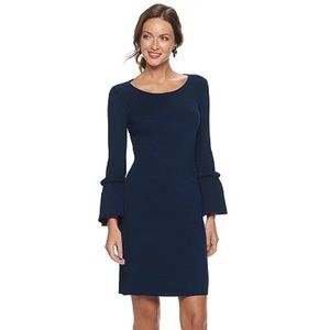 Navy bell sleeve knit sweater dress